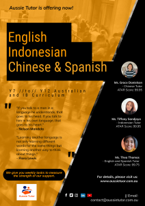Aussie Tutor is providing support in English, Chinese, Indonesian and Spanish language courses!